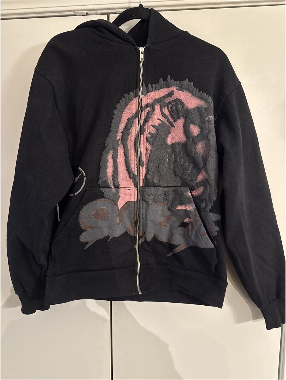 Travis Scott Cactus Jack x Fragment Sunrise Zip Up Hoodie Black Pink Tiger Small